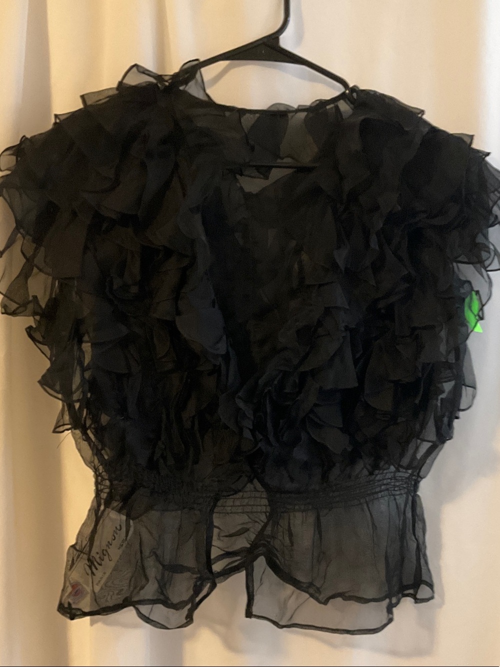 Vintage Mignon Black Ruffled Sheer Blouse